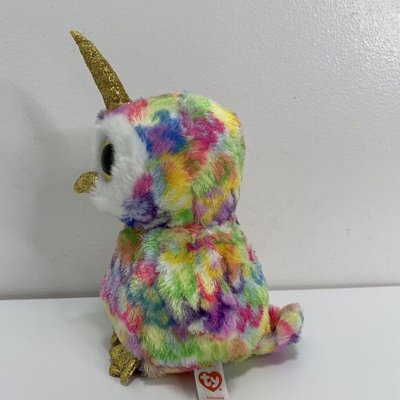 TY BEANIE BOOS 6" Enchanted Owl Colorful Rainbow Horn Glitter Eyes Plush - Picture 3 of 6